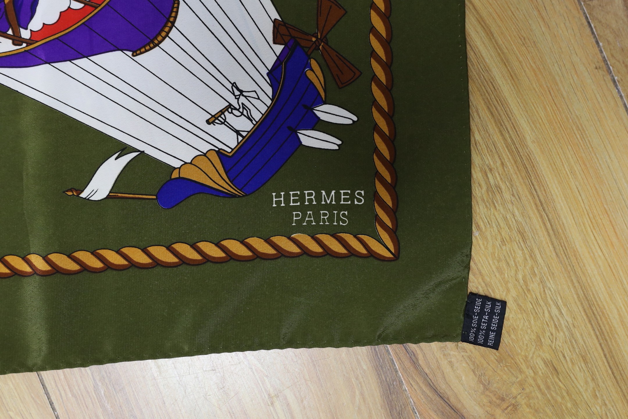 Two vintage Hermes silk scarves, one titled ‘L’Ocean’